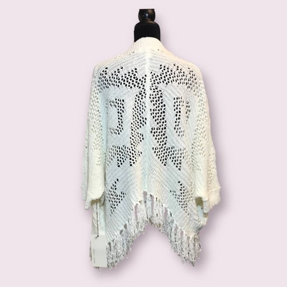 Bishop + Young Aztec Fringe Shawl in Ivory - Size S/M - Picture 3 of 5